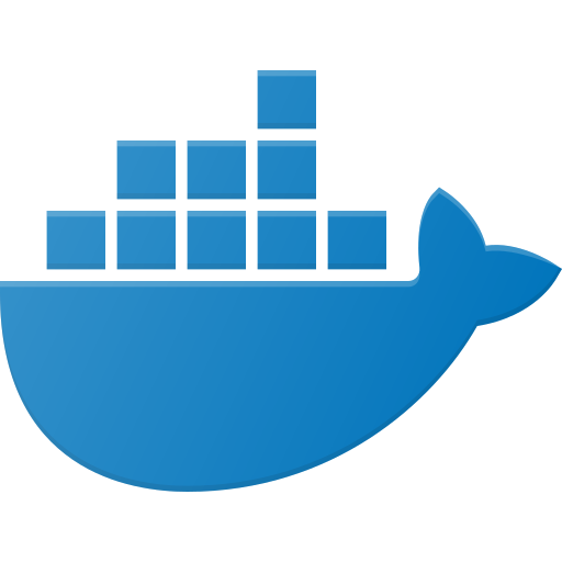 Docker logo with blue whale stacking containers